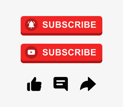 youtube subscribe button with notification bell alarm icon symbol for youtube video channel, social media notification icons like comment share icon