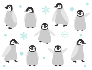 ペンギンの子どものイラストのセット