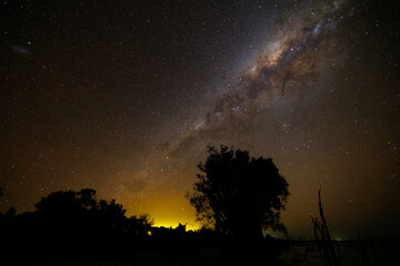 Fototapeta na wymiar Amazing camping night under the stars and milky way at Lake Ninan in the Wheatbelt region of Western Australia