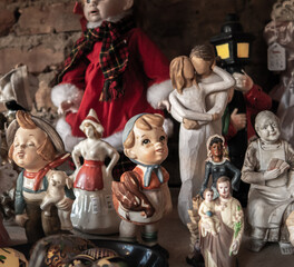 Figurines gathered at the antique shop