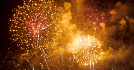 Golden Firework celebrate anniversary independence day night time celebrate national holiday....