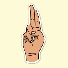stick middle and point finger hand poses, editable cartoon style sticker vector