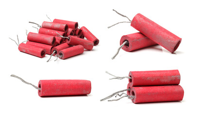 Red Firecrackers on white background 