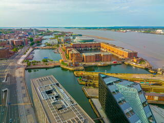 Royal Albert Dock aerial view in Liverpool, Merseyside, UK. Liverpool Maritime Mercantile City is a...