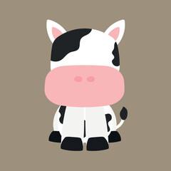 Cute Cow Sitting Mammals Animal in Animated Cartoon Vector Illustration