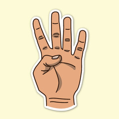 Fototapeta na wymiar four fingers hand poses, editable cartoon style sticker vector