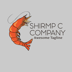 shrimp with C shape illustration logo design