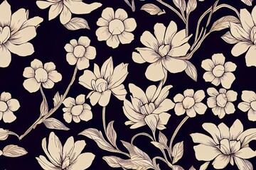 seamless flower and bandana pattern on black