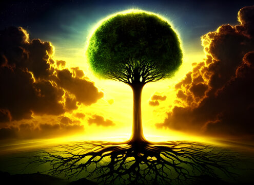 The Tree of Life is a symbol of life and rebirth. In this illustration, we see the creation itself, the tree represents the connection between heaven and earth, also represents universal consciousness