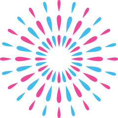 Obraz premium Abstract burst pattern fireworks. Flat colorful star shaped firework geometric pattern. Carnival celebration explosion, birthday party festive decoration,