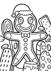 Ginger Bread Christmas Doodle Coloring Page