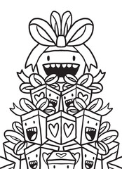 Stack of Present Christmas Doodle Coloring Page