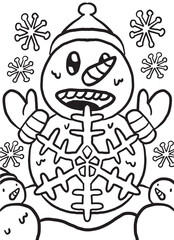 Snowman Christmas Doodle Coloring Page