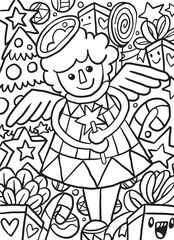 Fairy Christmas Doodle Coloring Page
