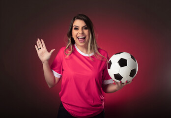 qatar woman soccer fan cheering for her favorite club and team. world cup purple background