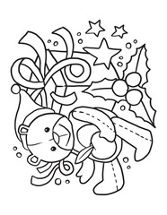 Fototapeta premium Bear Plushie Christmas Doodle Coloring Page