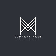 Modern creative geometric shaped M artistic minimal black and golden colour initial based letter icon logo