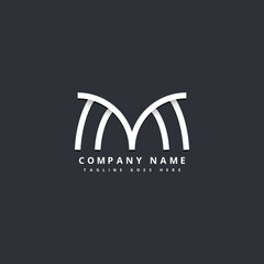 Monogram letter M logo, thin line decoration hipster initial, outline black and white graphic wedding invitation emblem