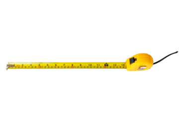 Yellow measuring tape open on a white background