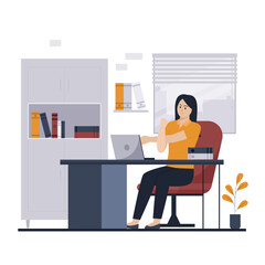 Woman doing stretches office. Illustration for websites, landing pages, mobile applications, posters and banners. Trendy flat vector illustration