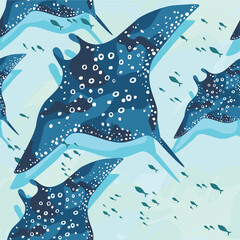 Stingray underwater sea seamless pattern
