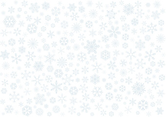 Christmas background with snowfalls. Various snowflakes on white background.