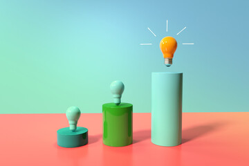 Idea light bulbs on the podiums - 3D