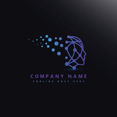 Vector symbol of human head. Person face. Blue color isolated on white. Concept sign for business, science, psychology, medicine, technology. Creative sign design Man silhouette. Modern logo