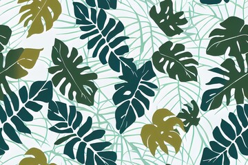 Tropical background with monstera leaves. Floral summer pattern.
