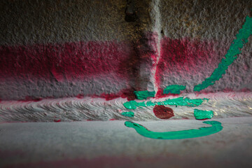 Defect colour red round indication and crack at butt weld