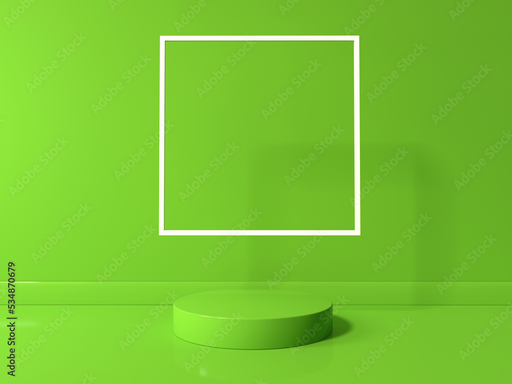 Poster podium with a square frame in a room - 3d