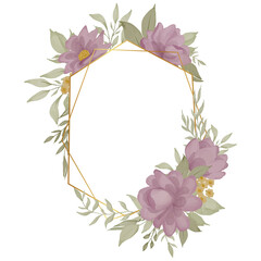 beautiful rose flower watercolor frame with gold geometric line