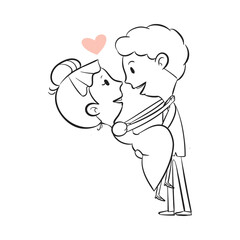 Romantic illustration of people in thin line style