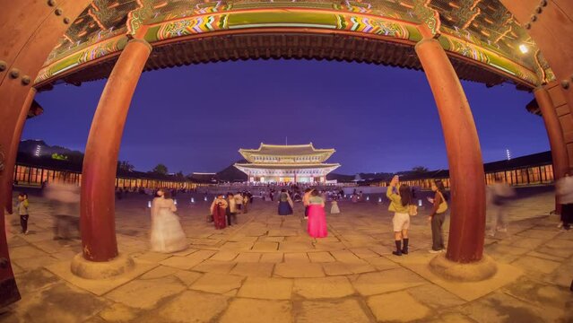 Gyeongbokgung palace at night in Seoul South Korea
