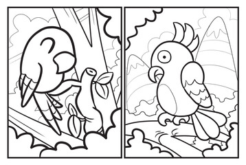 Funny parrot cartoon coloring pages