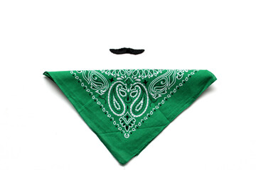 Decoration for Mexican party: green bandana, mustache, with the colors of the Mexican flag green,...