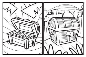 Funny treasure chest cartoon coloring pages