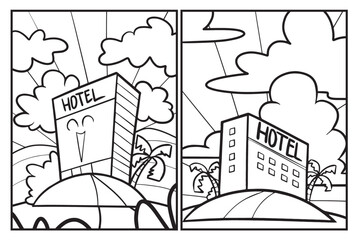Cute hotel cartoon coloring pages