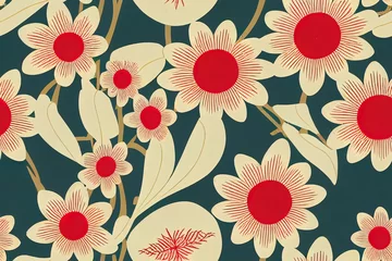 Poster Seamless pattern with stylized ornamental flowers in retro, vintage style. Jacobin embroidery. Colored illustration isolated on white background. © 2rogan