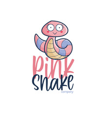 Cute pink snake company logo template