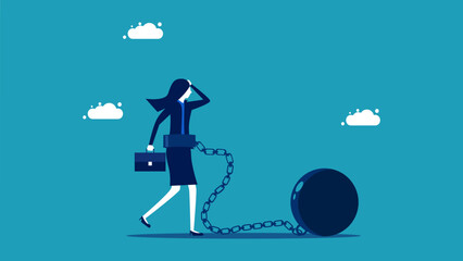 Lack of freedom. Businesswomen are chained. business concept vector illustration