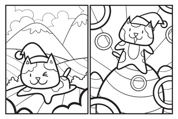 Cute christmas cat cartoon coloring pages