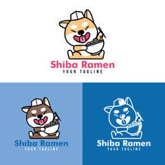 CUTE SHIBA INU IS EATING RAMEN CARTOON LOGO SET
