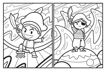 Funny pirate boy cartoon coloring pages