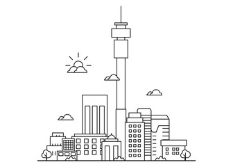 Fototapeta premium Modern Johannesburg line art Vector illustration with all famous buildings. Skyline.