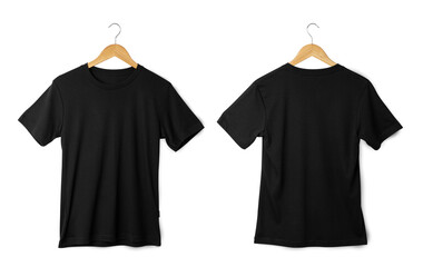 Black T shirt mockup hanging, Realistic t-shirt.