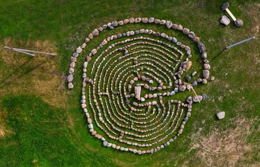 Spiral labyrinth made of stones, aerial view - 534877678