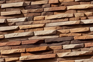 Seamless texture wall stone sandstone with shadows and deep texture. background of clinker tiles or bricks on the wall in the form of wild stone. Panorama beige and brown tones with shadows and deep