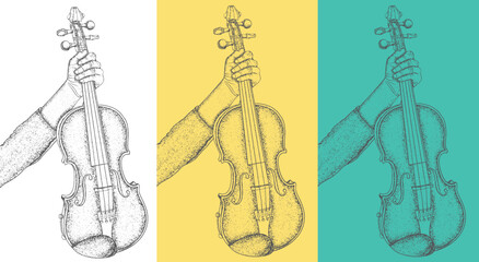 Fototapeta na wymiar Hand Drawn Violin Stippling Art. Dot Art of Violin. Stipple Violin Art. 