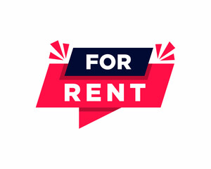 Vector Illustration Red Sign With Text For Rent. Modern Speech Bubble